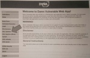 Accessing the SQL injection lesson in DVWA